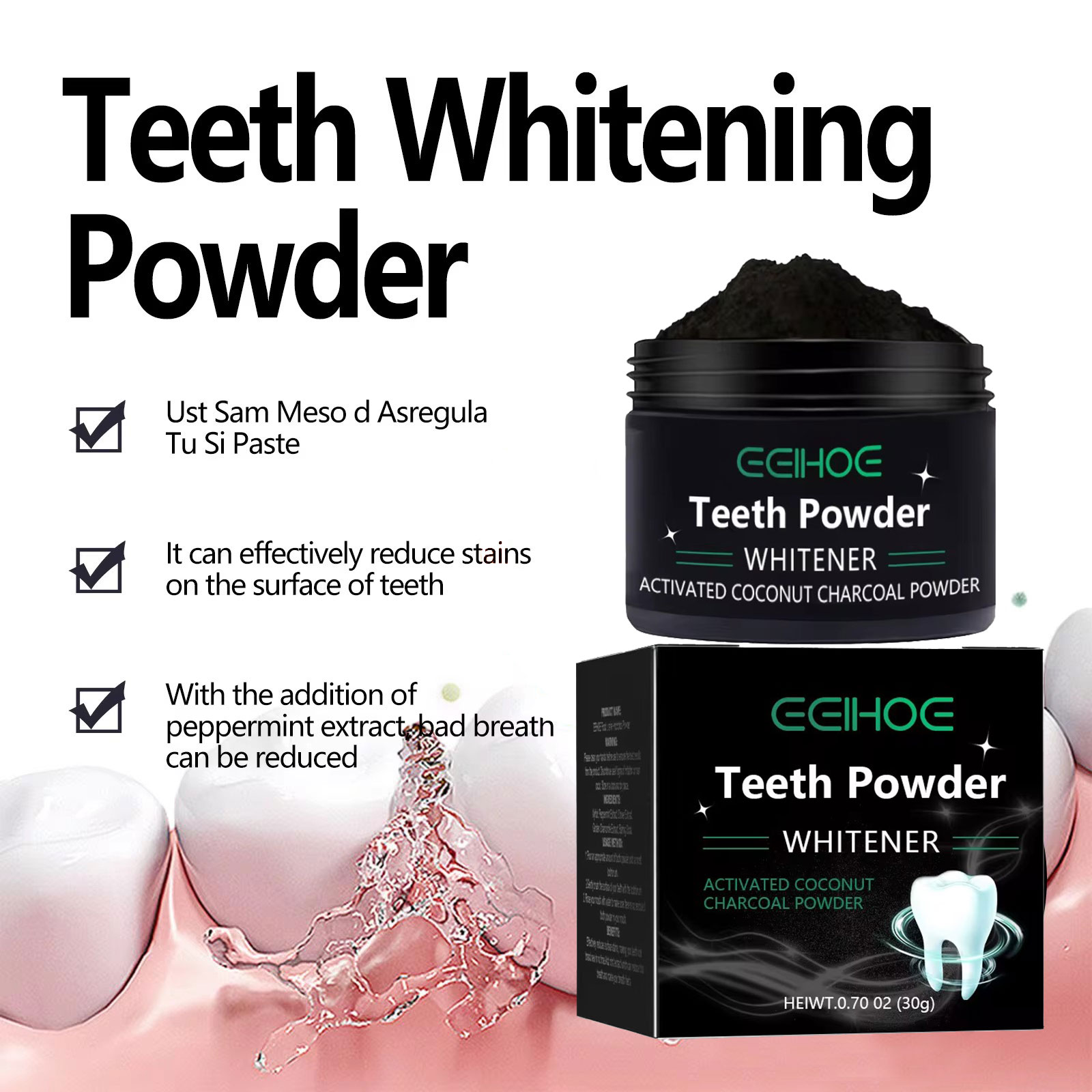 EELHOE Charcoal Powder for Tee – обзор и цена Whitening Powder Activated